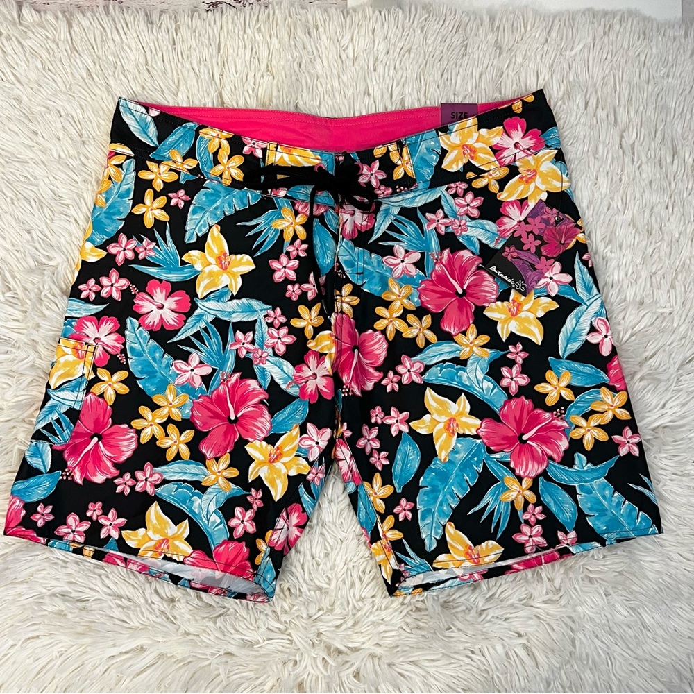 Burnside Black Floral Women's Shorts Large NWT